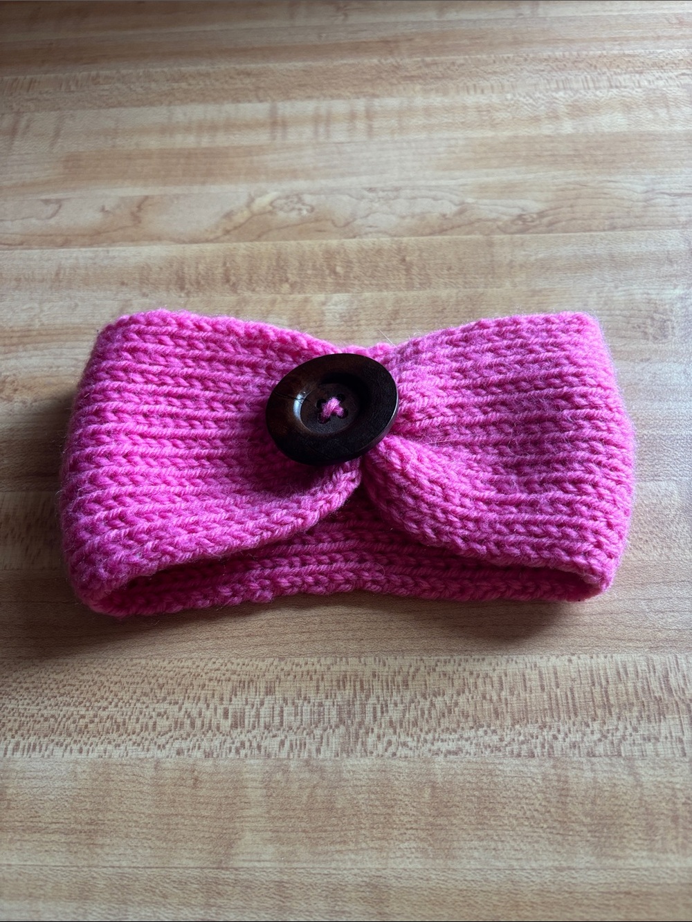 Pink Knit Button Headband